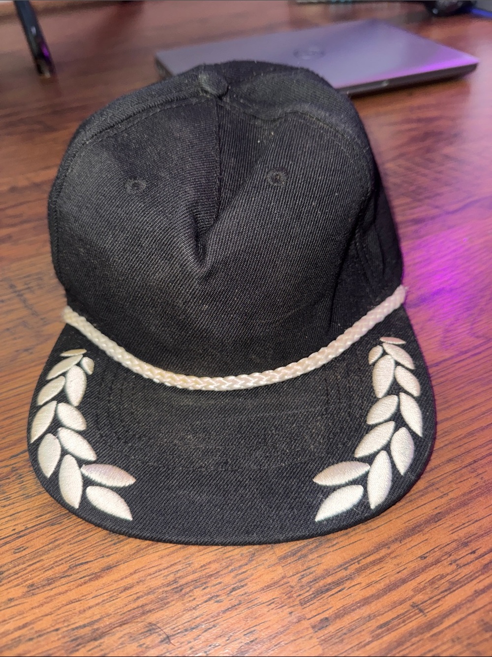 Vintage Modern Black Captain Hat with White Detail